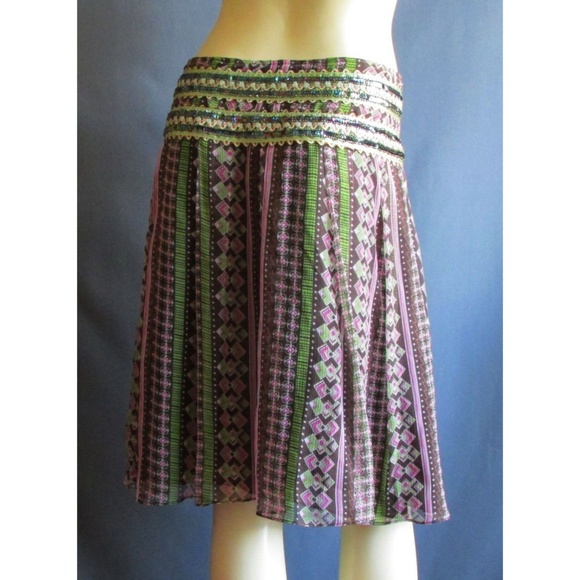 Free People 100% Silk Sequin Purple Green Skirt 8 - Picture 3 of 5